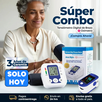 Tensiómetro Digital Con Altavoz + Oxímetro de Pulso